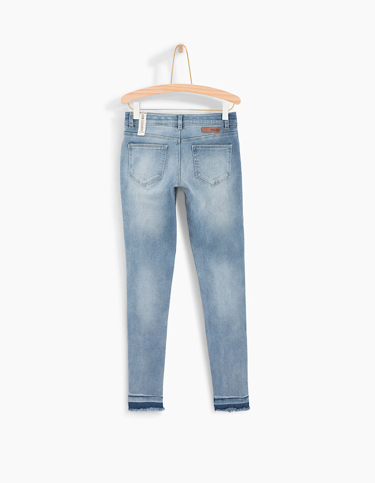 Faded Blue Skinny-Mädchenjeans mit Fransen-3