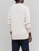 Pull blanc cass&eacute; tricot boutons &eacute;paule Homme-3