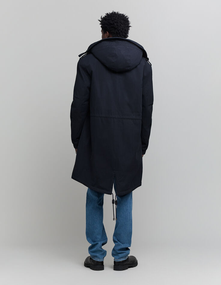 Men's navy blue parka with beige sherpa lining IKKS