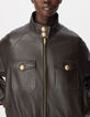 Women's Brown Leather Bomber Jacket-4