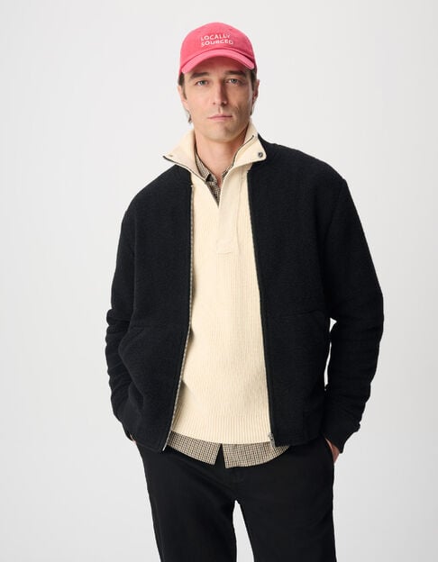Cardigan teddy noir zipp&eacute; laine bouillie Homme - IKKS