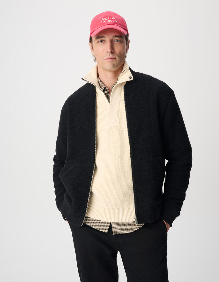 Cardigan teddy noir zipp&eacute; laine bouillie Homme-2