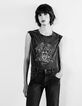 Tee-shirt Queen en coton noir acid wash femme-2