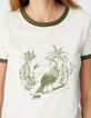 Tee-shirt manches courtes &eacute;cru visuel oiseau kaki Femme-5