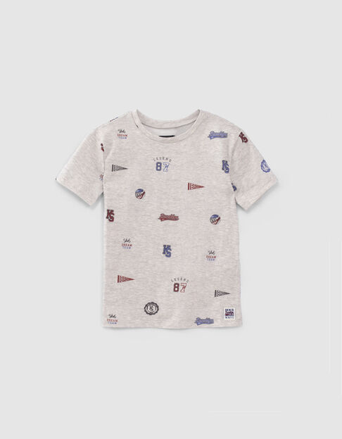Camiseta gris algodón ecológico all-over insignias niño
