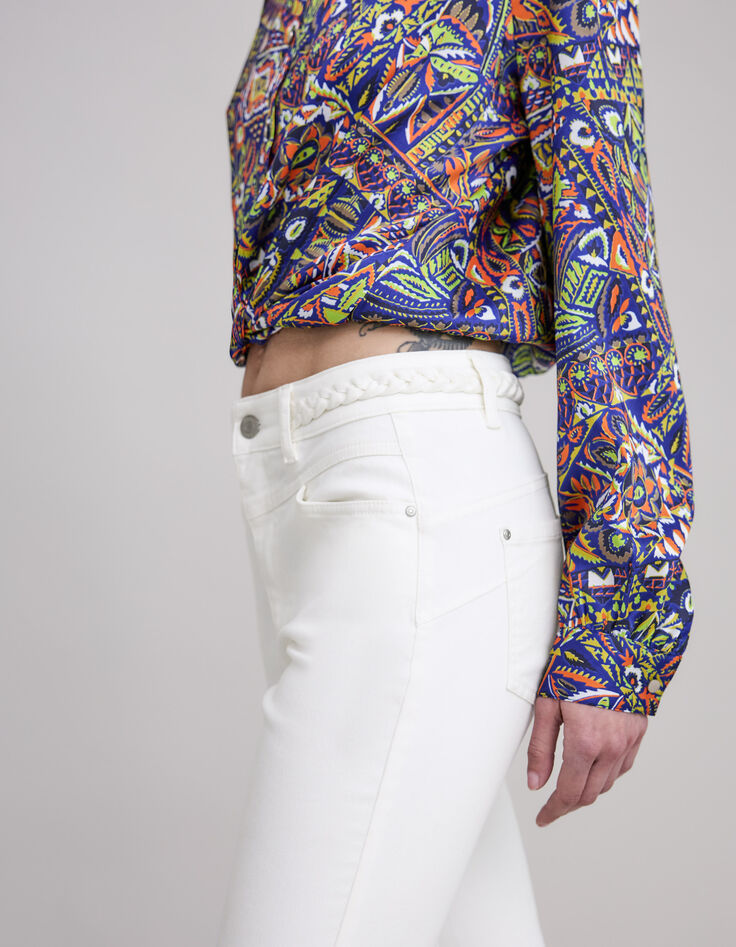 Women's slim white powerstretch braided belt cropped jeans-5 Women's slim white powerstretch braided belt cropped jeans-5
