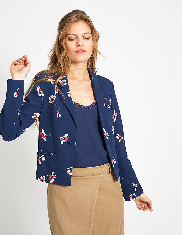 Veste courte de costume marine imprimé floral I.Code-3