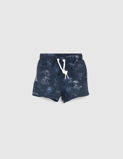 Blaue Badeshorts mit Toile-de-Jouy-Optik für Babyjungen - IKKS