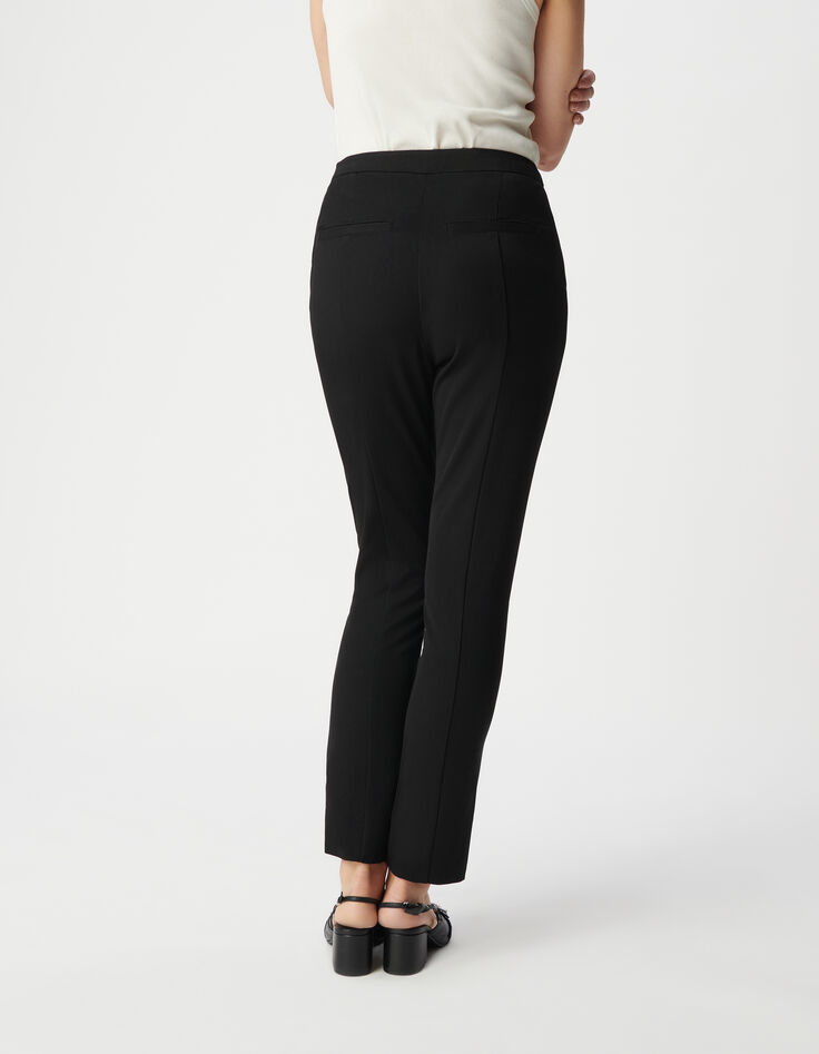 Women's slim-fit black twill trousers with front slit-3