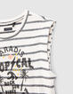 T-shirt écru coton bio rayé noir message et palmiers fille-5