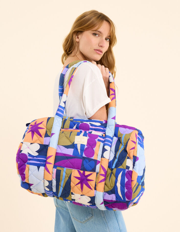 Beige Tasche Grafik-Blumenmotiv I.Code x THE FEEBLES-1