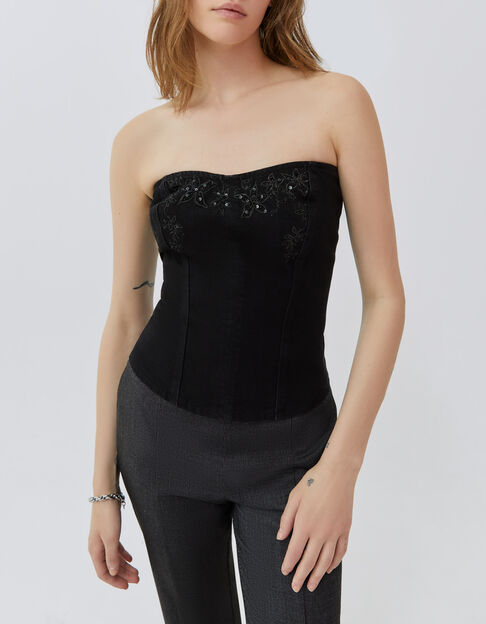 Bustier negro vaquero bordado flores mujer - IKKS