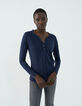 Tee-shirt marine en coton modal tête de mort strass femme-2