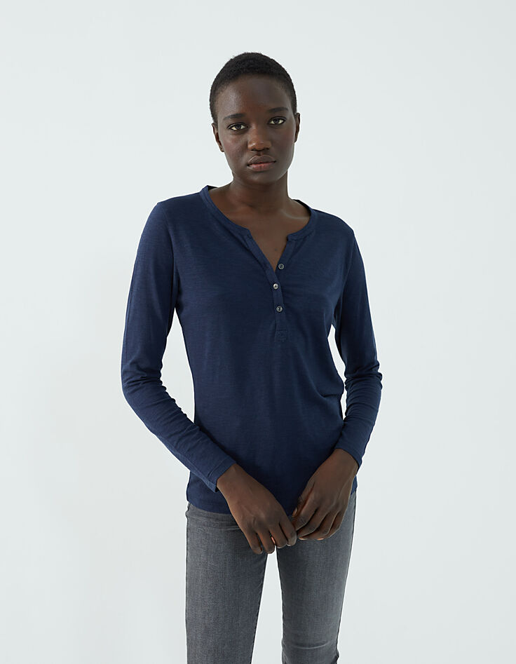 Tee-shirt marine en coton modal tête de mort strass femme-2