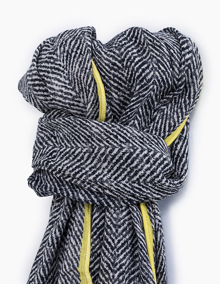 Chèche bleu navy imprimé chevrons avec bord jaune Homme-3