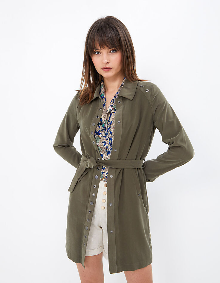 I.Code khaki trench coat with eyelet belt-2