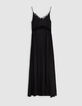 Robe longue noire satinée détails dentelle Femme-5