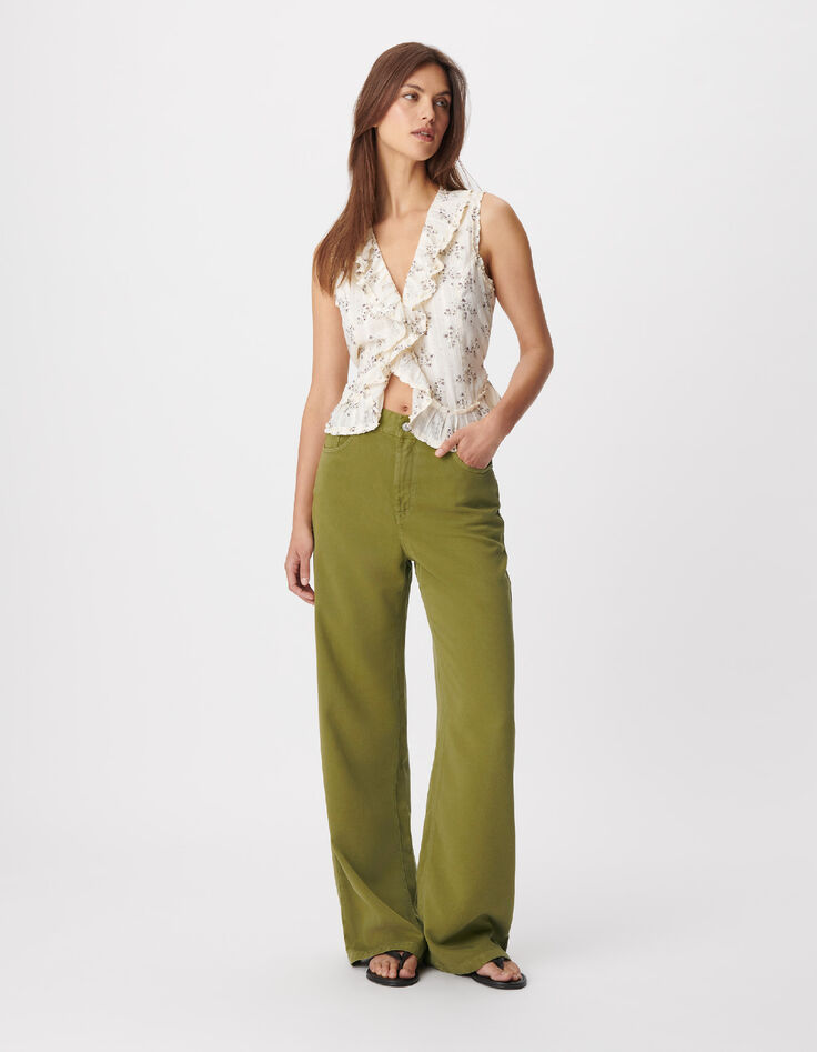 Jean large vert Lyocell&reg; taille haute Edie Femme-1