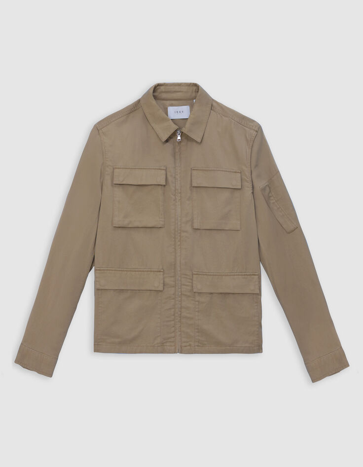 Beige Herrensafarijacke f&uuml;nf Taschen Rei&szlig;verschluss-6