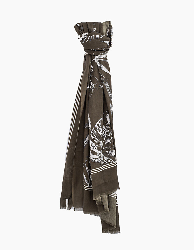 Women’s tropical print on khaki cotton modal scarf-1