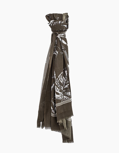 Women’s tropical print on khaki cotton modal scarf - IKKS