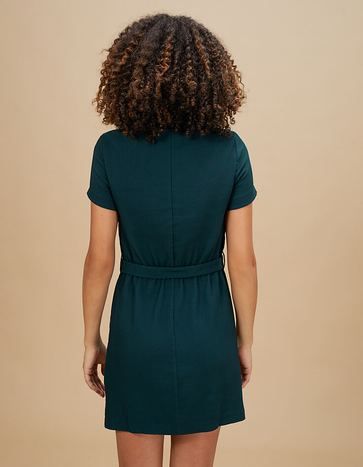 I.Code duck green dress with press stud polo shirt collar-4