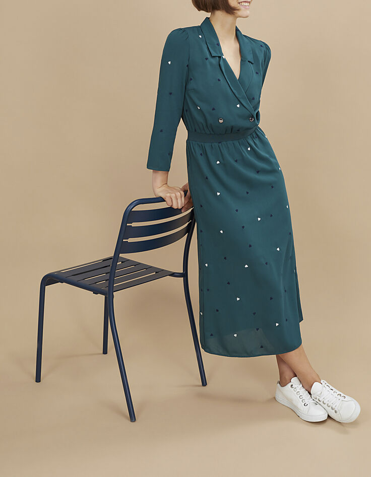 I.Code duck green midi dress with heart embroidery-1 I.Code duck green midi dress with heart embroidery-1