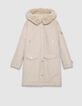 Beiger Oversize-Damenparka, Fellkapuze-8