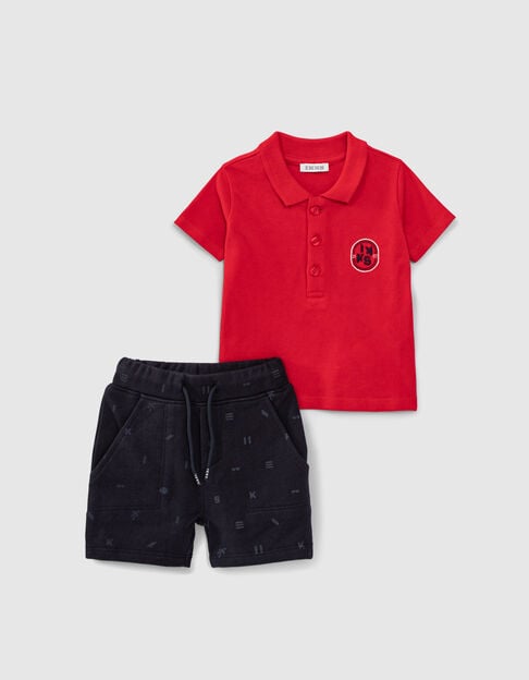 Ensemble polo rouge et bermuda marine b&eacute;b&eacute; gar&ccedil;on - IKKS