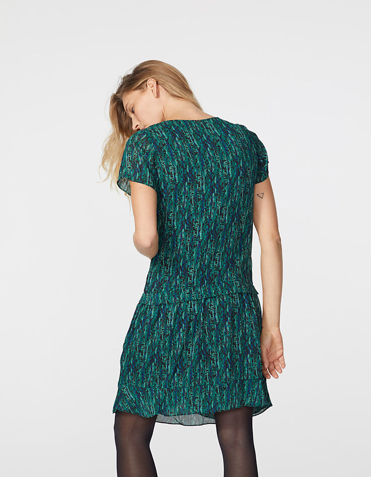 Vestido recto de velo, estampado wavy fondo verde mujer-3
