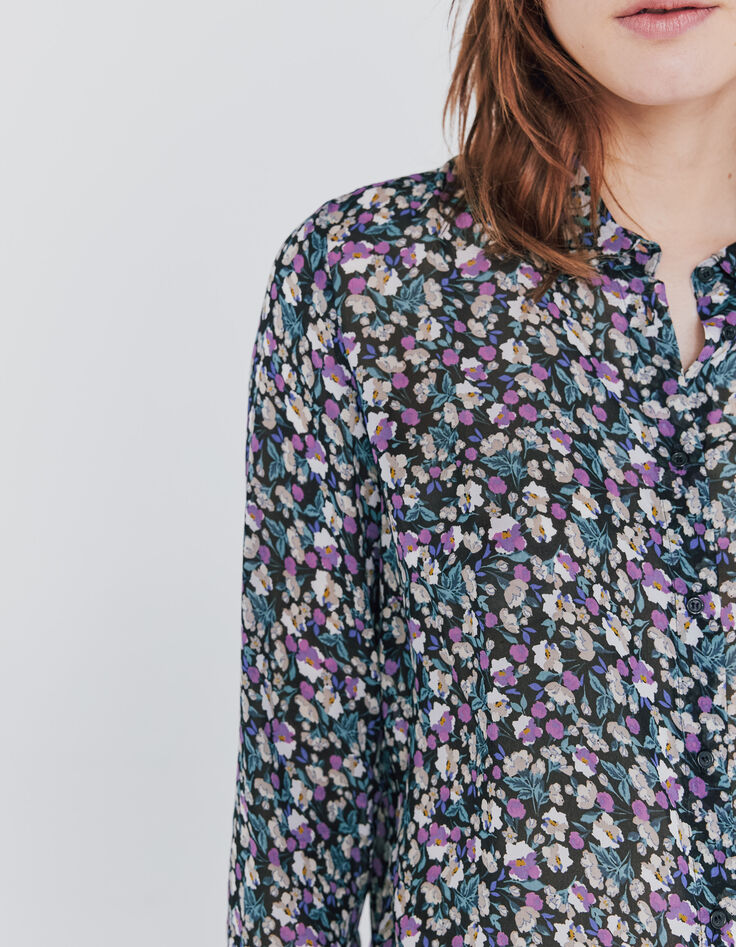Hemd in viscose print ruiker bloemen dames-5