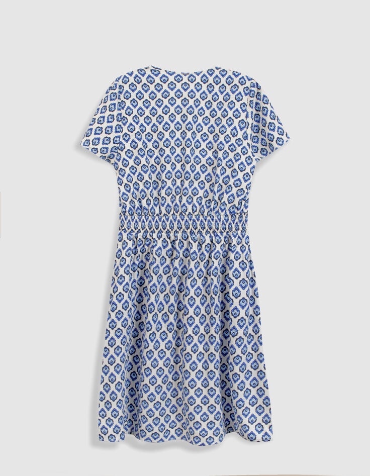Women's blue floral print short dress-7