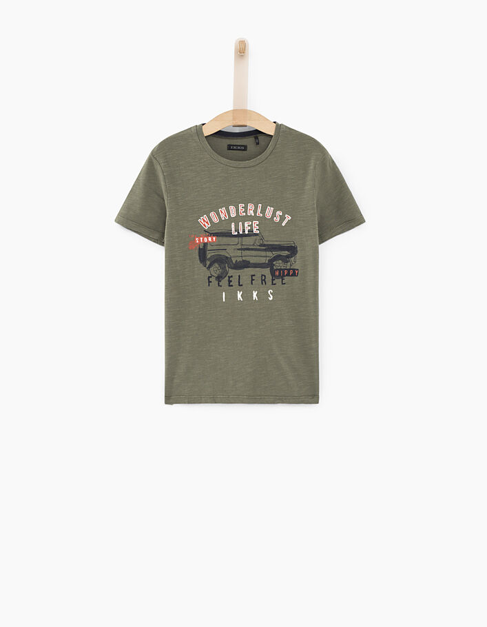 Middenkaki T-shirt met 4x4 auto-opdruk voor jongens  - IKKS