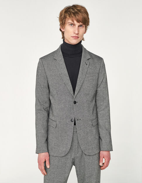 Men’s charcoal semi-plain tweed suit jacket