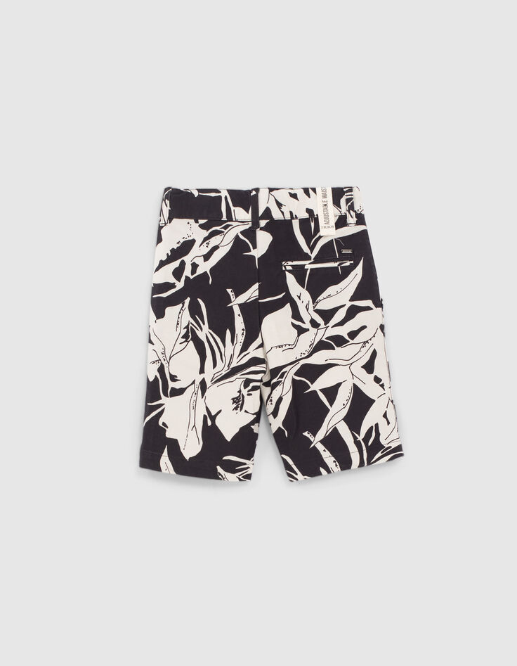 Schwarze Chino-Jungenbermudas mit Maxi-Blumen -3