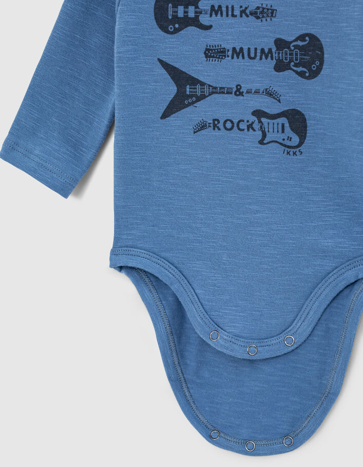 Baby’s medium blue 4-guitar organic cotton bodysuit - IKKS