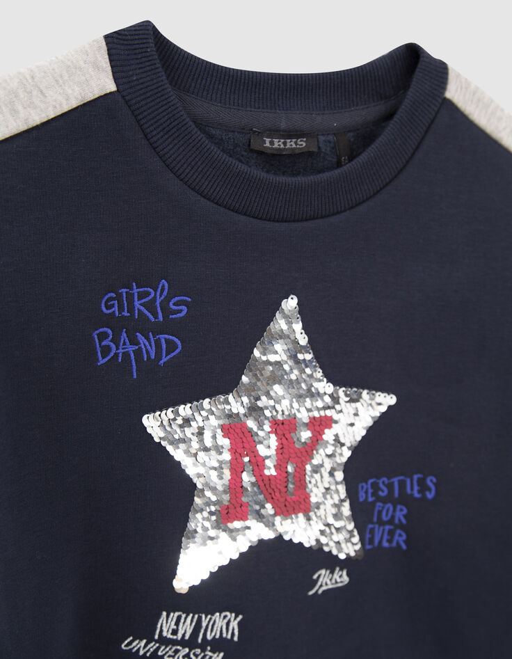 Sweat marine avec étoile sequins réversibles fille-3