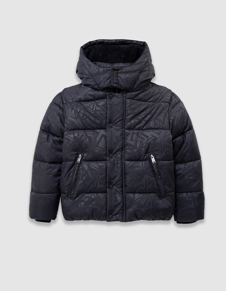 Boys’ navy padded jacket with graphic fur-lined hood-5
