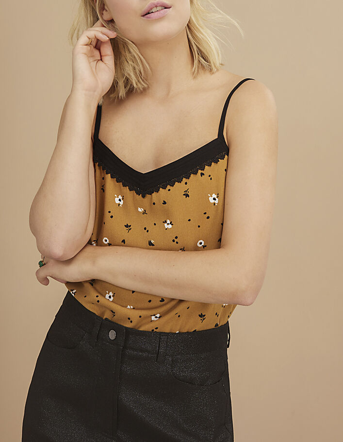 I.Code ochre lingerie-style top with leoflower print - I.CODE