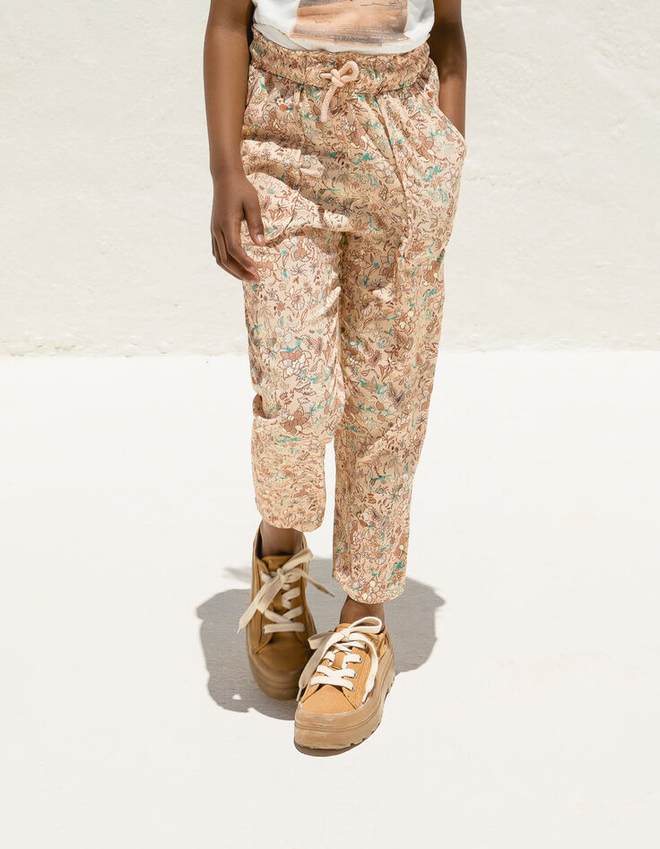 Pfirsichrote M&auml;dchenhose Viskose mit Blumenprint-2