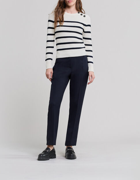 Cremefarbener Damen-Matrosenstrickpullover Ankerknöpfe - IKKS