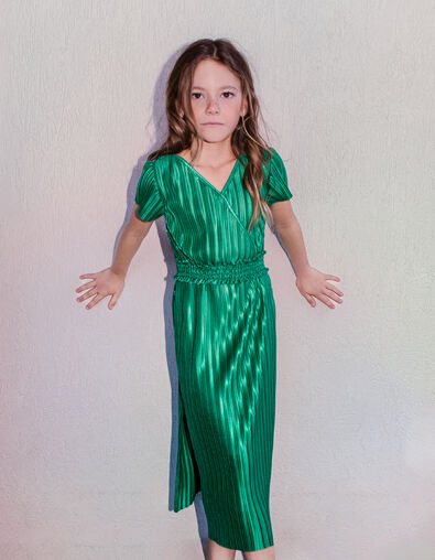 Vestido largo verde plisado niña - IKKS