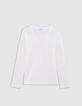 Dames-T-shirt van witte linnenblend met lange mouwen-5