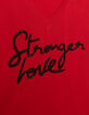 Rood T-shirt korte mouwen geborduurde tekst Dames-6