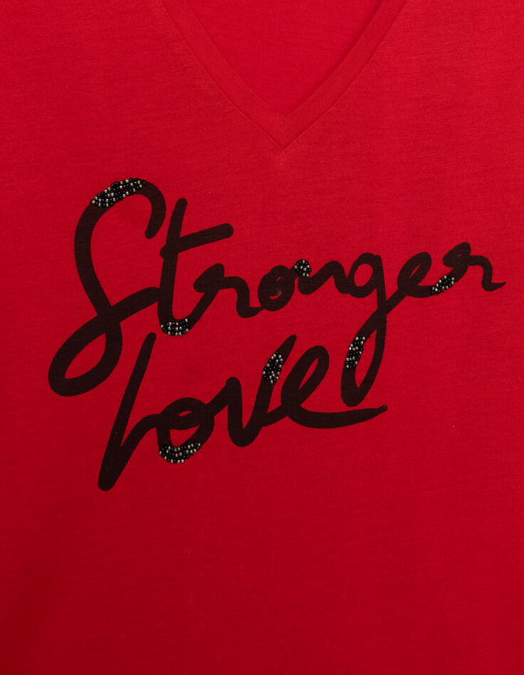 Rood T-shirt korte mouwen geborduurde tekst Dames-6 Rood T-shirt korte mouwen geborduurde tekst Dames-6