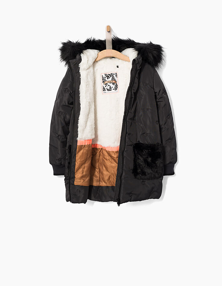 Doudoune longue noire &agrave; poches fourr&eacute;es fille-4