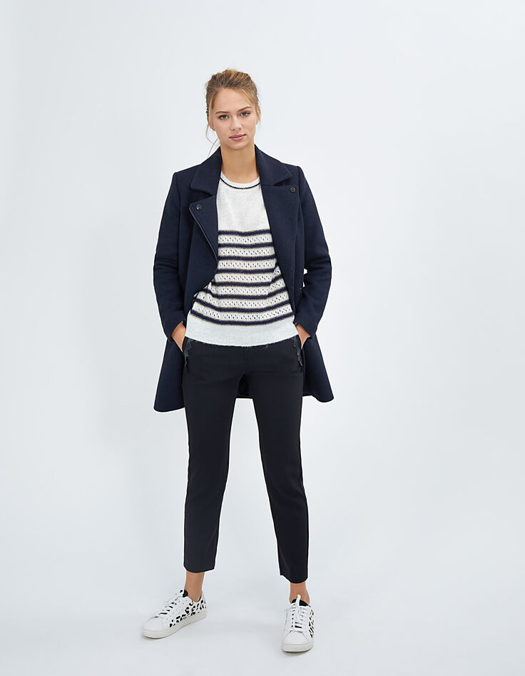Pull marinière blanc cassé rayé marine et or I.Code-6