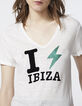 Cremeweißes Damen-T-Shirt mit geflocktem Veloursmotiv-4