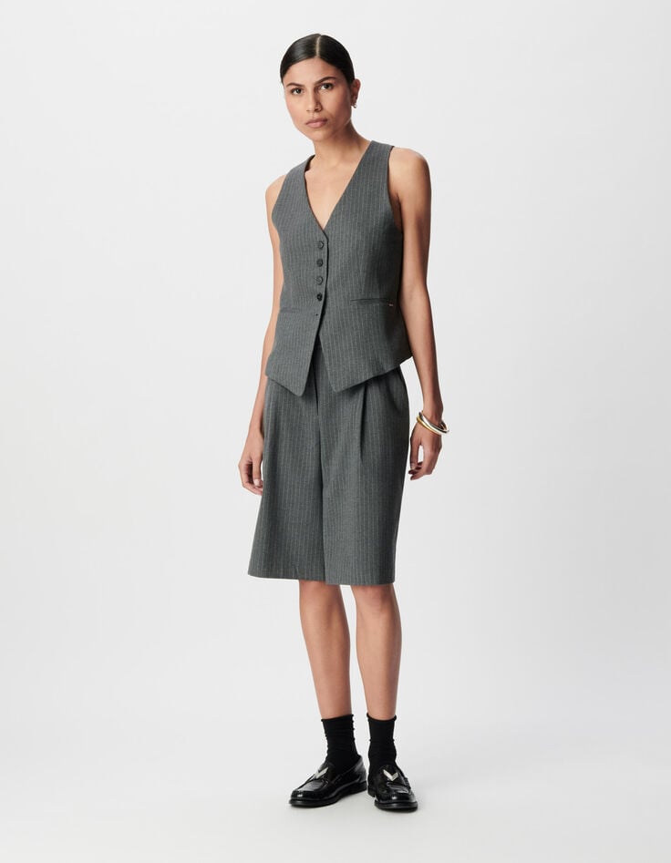 Gilet de costume sans manches gris rayures tennis Femme-1