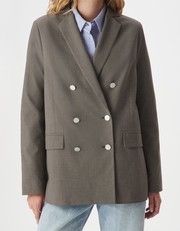 Veste de tailleur beige motif pied-de-puce Femme-4